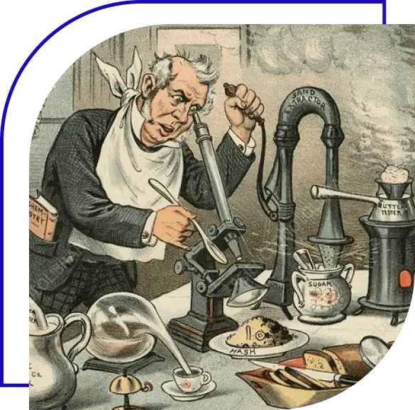 Cartoon of person making counterfeit food.