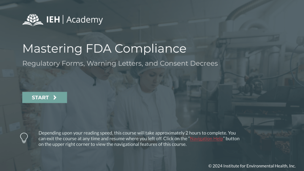 Screenshot of course for FDA compliance presented by IEH Academy.