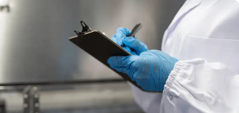 Close up view of employee with clipboard for Internal Safety Audits for-Food Processors