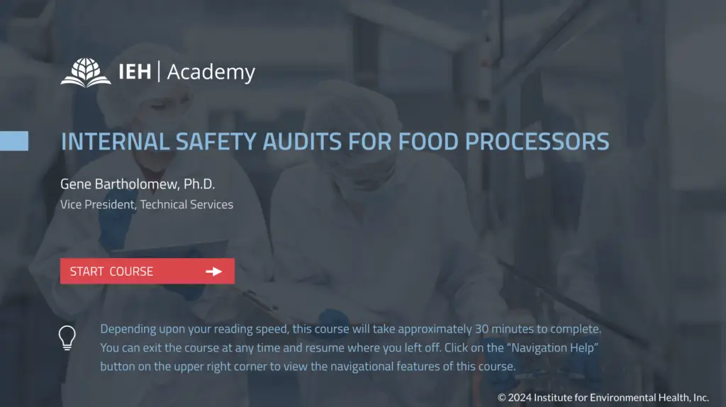 Screenshot One for Internal Safety Audits for Food Processors course.
