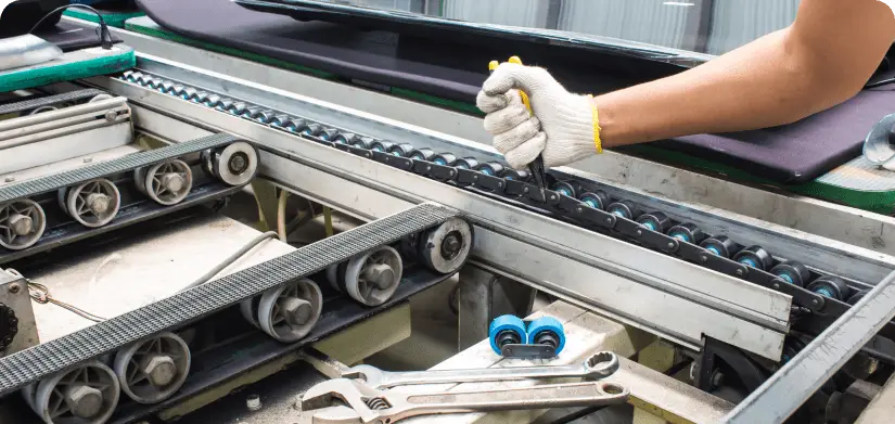 working fixing belt on food production facility.