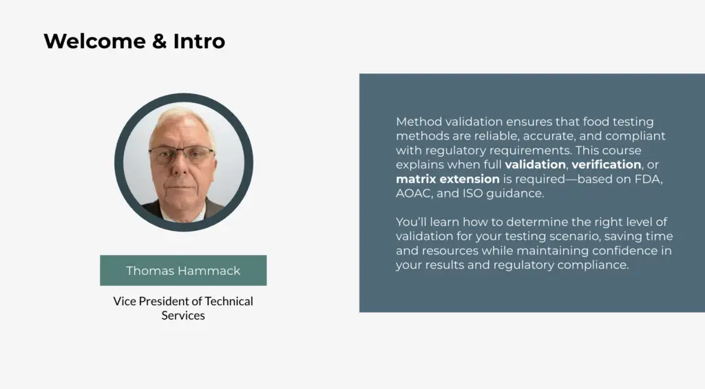 Screenshot 01 Pathogen Methods Validation Course.