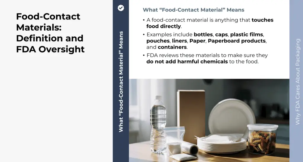 Screenshot two for course on Primary Food Contact Materials.