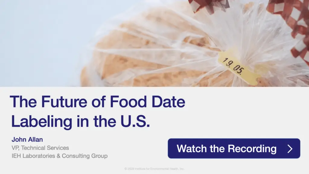 Webinar image with link to the webinar titled The future of Food Date Labeling in the USA hosted on Zoom.