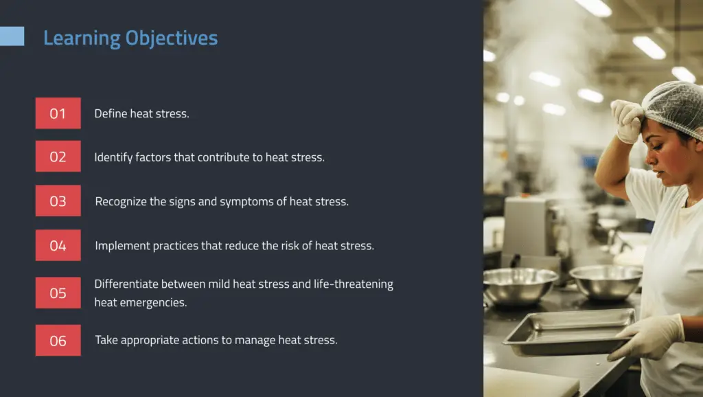 A presentation slide titled "Learning Objectives" in blue text against a dark slate-grey background.