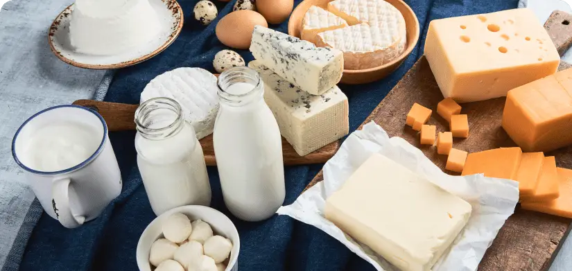 Different types of dairy products.