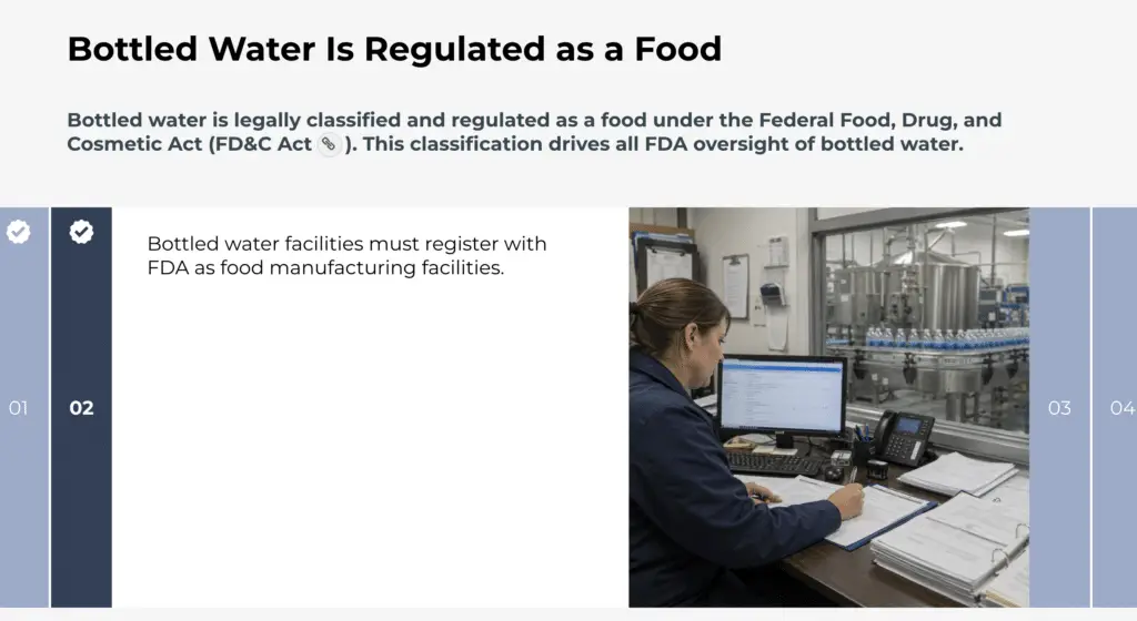 Screenshot of course on Bottled Water Regulation.