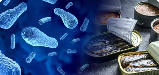 Rendering of botulism coming out of canned tuna gone bad.