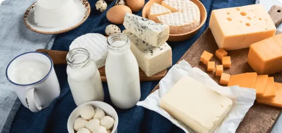 Different types of dairy products.
