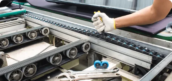 working fixing belt on food production facility.