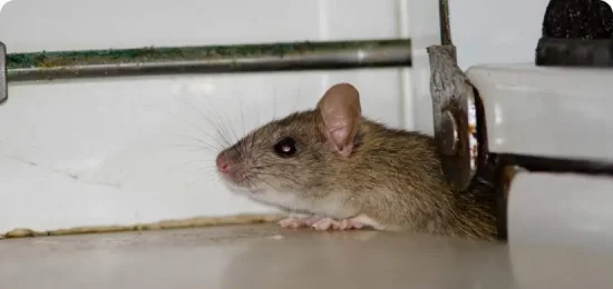 Mouse squeezing into a sealed off food processing plant.